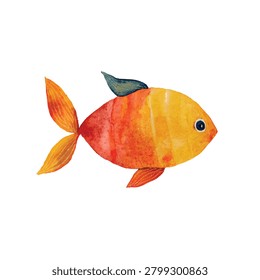 Vibrant orange red yellow fish illustration