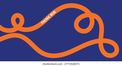 A vibrant orange roller coaster track curves and loops dramatically against a solid, deep blue background, creating a striking contrast.