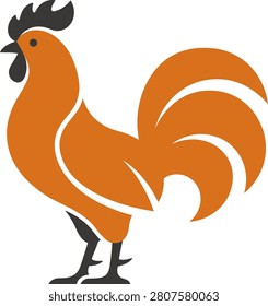 Vibrant orange rooster standing proudly, showcasing its plumage against a plain background