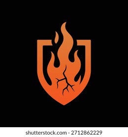 Escudo naranja vibrante con el icono de la llama en la protección que simboliza