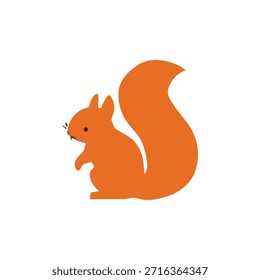 Una ilustración de ardilla naranja vibrante de pie sobre un fondo blanco plano visto desde el lado