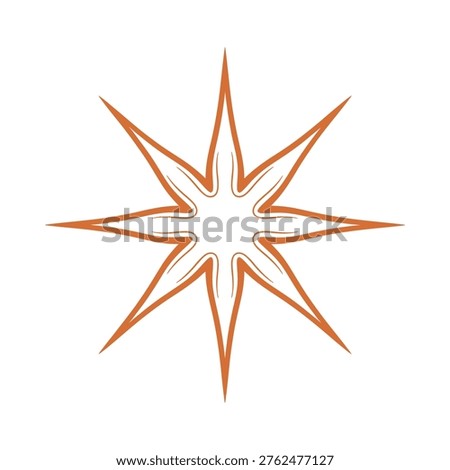 A vibrant orange starburst design with sharp pointed rays emanating from a bright central core