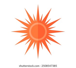 Icono de sol naranja vibrante con rayos nítidos, minimalista y abstracto, que simboliza la energía, el calor, el brillo y la energía solar.