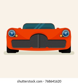 Vibrant orange super car front view isolated on light background.Luxury transport in flat design