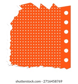 Etiqueta de papel roto naranja vibrante con puntos blancos y borde perforado ofrece elemento de diseño dinámico