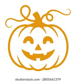 A vibrant orange vector illustration of a smiling jack-o'-lantern pumpkin with a friendly face on a white background.