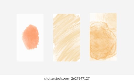 Vibrant orange watercolor background set with artistic brush effects and gradient tones. Great for seasonal themes. vector.
