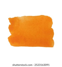 Vibrant orange watercolor brush stroke with rough, textured edges on white. Warm Color splash perfect for design projects, backgrounds or artistic elements