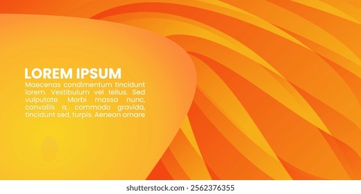 A vibrant orange and yellow abstract design with flowing lines. Abstract Orange Wave Background with Light and Curved Lines