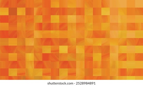 "Vibrant orange and yellow abstract mosaic pattern with a warm, energetic feel. Ideal for backgrounds, digital art, and design projects. Features gradient squares creating dynamic texture