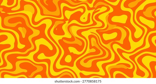 Vibrant orange and yellow abstract pattern flows across the frame.