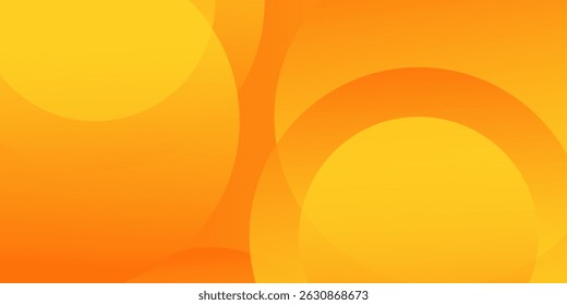 Vibrant orange and yellow background with abstract circular patterns. The background is smooth and bright, featuring orange and yellow hues. Colorful gradient background with copy space