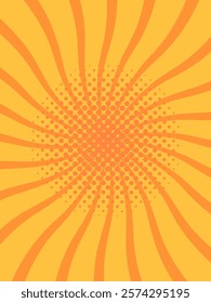 Vibrant orange and yellow pop art background featuring a radial dotted halftone pattern and swirling lines, creating a dynamic and energetic visual effect