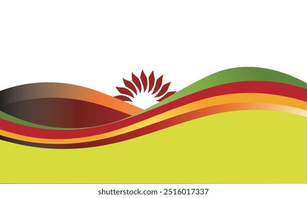 vibrant and organic abstract design featuring colorful waves and a floral sunburst. The flowing lines and natural elements create a sense of harmony and balance. Perfect for eco-friendly and nature-in