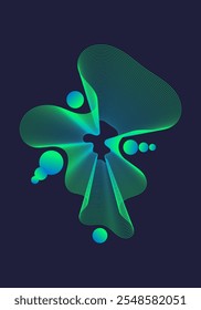 A vibrant organic liear shape composed of flowing lines and gradient and against dark background.