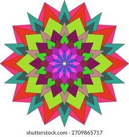 Vibrant ornamental mandala artwork featuring colorful geometric inspired floral elements
