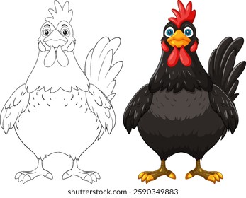A vibrant and outlined chicken vector illustration