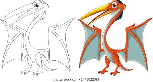 A vibrant and outlined pterodactyl vector illustration