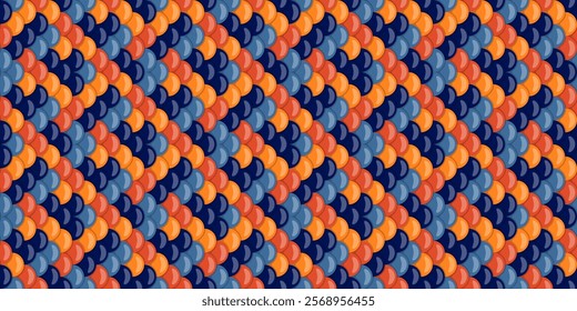 Vibrant, overlapping circles in blue, orange, and red create a captivating, seamless pattern. Ideal for website backgrounds, textile designs, or any project needing a bold, geometric aesthetic.