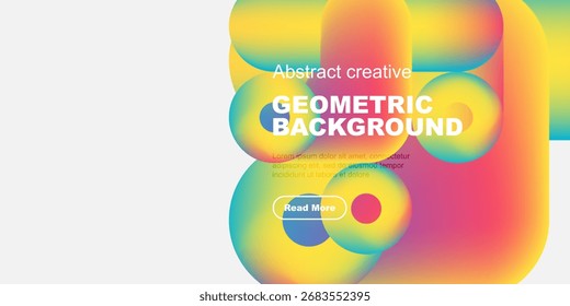 Vibrant overlapping circles create colorful abstract geometric background. Text promotes further exploration. Minimalist design.
