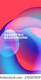 Vibrant overlapping shapes create modern design. Gradient colors blend, text invites interaction. Minimalist aesthetic, bold presentation.