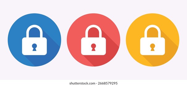 Ícone de cadeado vibrante Coleção de segurança e proteção em cores variadas redondo isolado fundos