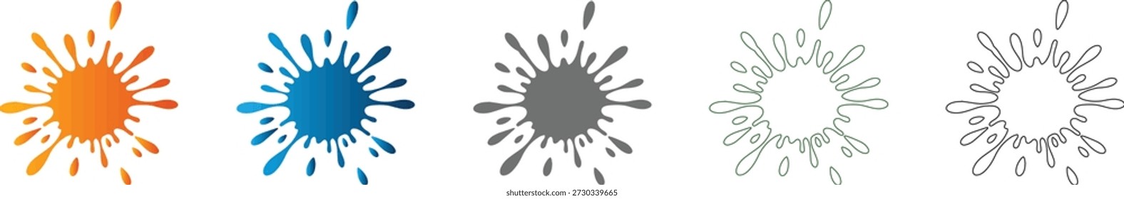 Un vibrante icono plano de salpicaduras de pintura. Este elemento de Vector negro sólido y nítido está aislado, listo para integrarse sin problemas en un conjunto de iconos modernos cohesivos.