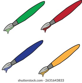 Uma ilustração vibrante de pincel, com cerdas elegantes e um toque de traços coloridos, captura a essência da criatividade. Seu design artístico dinâmico é perfeito para a arte inspirada ou visual criativo