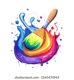 Vibrant Paintbrush with Splashing Colors. Creative Art Concept with Rainbow Paint Splash. Colorful Brush Illustration in Motion
