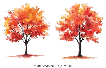 Vibrant  painting of a tree with autumn foliage in shades of red, orange, and yellow. Perfect for seasonal designs, nature-themed projects, and artistic decor.