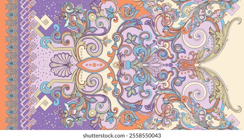 Vibrant Paisley Print Design for Textiles