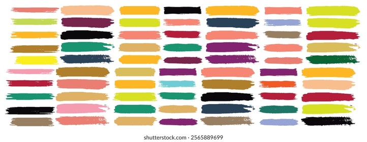 A vibrant palette of multicolored paintbrush strokes arranged in rows. Perfect for creative projects, showcasing abstract art, textures, and colorful backgrounds