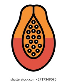 Rebanada de papaya vibrante que muestra su pulpa de naranja y Arte vectorial de cavidad lleno de semillas