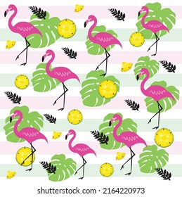 vibrant paradise  exotic tropical trendy Flamingo and pineapple Pattern vector illustration