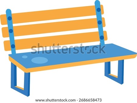 Vibrant Park Bench Blue Orange Wooden Slats Outdoor Seating Modern Flat Vector Illustration