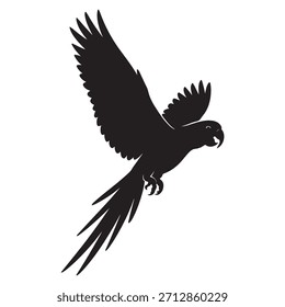 Um papagaio vibrante voa com asas totalmente espalhadas, capturando um momento de movimento e graça enquanto se move ao ar livre, mostrando longas penas de cauda e uma postura viva que reflete a liberdade natural.