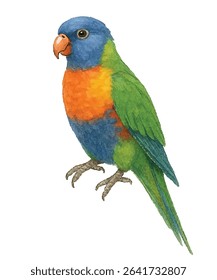 Vibrant parrot illustration featuring a scarlet macaw with vivid red, yellow, and blue feathers. Ideal for tropical-themed designs, posters, invitations, and educational materials.