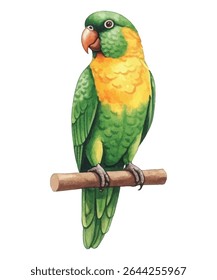 Vibrant parrot illustration featuring a scarlet macaw with vivid red, yellow, and blue feathers. Ideal for tropical-themed designs, posters, invitations, and educational materials.