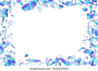 Vibrant party confetti decoration vector background. Blue  hologram particles new year decor. Surprise burst falling confetti. Holiday celebration decoration illustration. Joy particles.