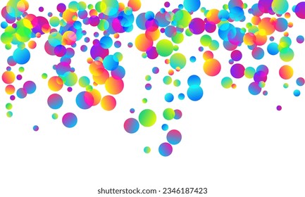 Vibrante partitura de fondo vector de dispersión de confeti. Fiesta decorativa de partículas redondas arcoiris. Cachorros de caca cayendo confiti. Ilustración de decoración de celebración de feriados. Diseño de Año Nuevo.