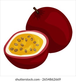 Fruta de la pasión vibrante recién cortada y entera