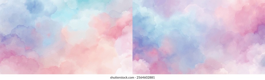 Vibrant pastel clouds merge in a soft background, ideal for creative and artistic endeavors.