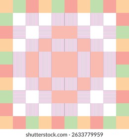 Vibrant Pastel Geometric Checkerboard with Striped Pattern Accents