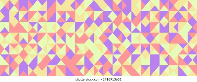 Lebendige Pastellgeometrie Muster.  Abstraktes Dreieck-Mosaik-Design in sanften Korallen-, Lavendel- und Gelbtönen. Ideal für Website-Hintergründe, Stoffdrucke oder spielerisches Branding.