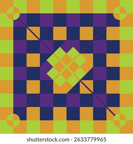 Vibrant Pastel Geometric Pattern Checkerboard, Circles, and Diagonal Design