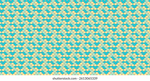 Vibrant pastel geometric pattern.  Seamless texture of interconnected hearts in teal, yellow, and peach. Ideal for textile design, website backgrounds, or playful branding.