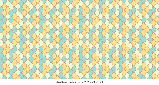 Patrón geométrico pastel vibrante.  Diseño sin costuras con escamas superpuestas en melocotón suave, verde azulado y crema. Ideal para estampados textiles, fondos de Sitio web y marcas divertidas.