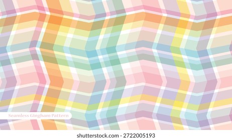 Vibrant pastel gingham pattern with seamless colorful plaid design in soft pink blue yellow green and orange hues for textile and wallpaper use with seamless pattern