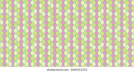 Vibrant pastel green and pink overlapping scale pattern.  Perfect for textile design, website backgrounds, playful branding, or any project needing a cheerful, textured aesthetic.