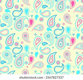 Vibrant pastel paisley pattern.  Perfect for textile design, wrapping paper, or website backgrounds.  Cheerful, playful design with a retro feel.